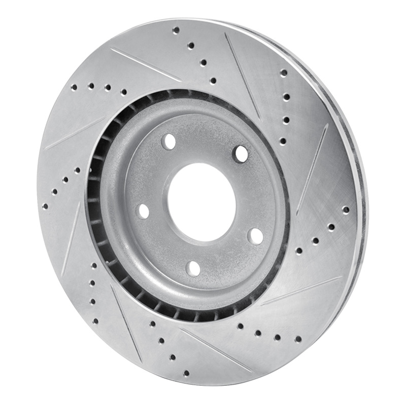 Chrysler Grand Caravan Brake Rotor (1) - Front Left - R1 Concepts - Drilled & Slotted - Silver - `12-`25